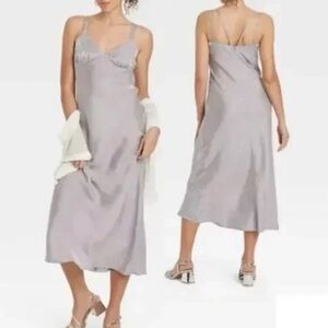 Wild Fable Iridescent Maxi Slip Dress Silver Size Medium NWT